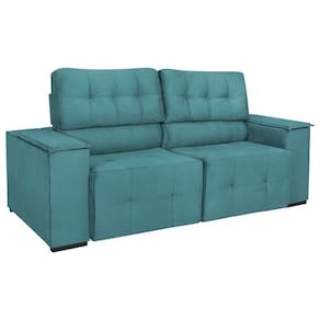 Sofá Cama Retrátil Sala Vicenza 175cm Suede Cor Azul Turquesa