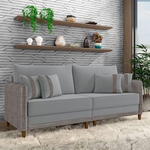 Sofá Living Montecarlo 2 Lugares Bipartido 172cm Pés Em Madeira Veludo-pu Cinza G33 Gran Belo
