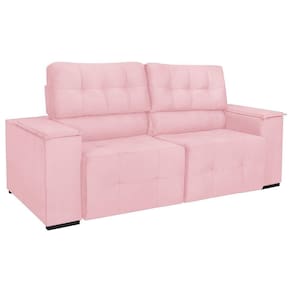 Sofá Cama Retrátil Sala Vicenza 175cm Suede Cor Rosa Bebê
