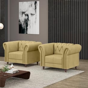 2 Poltronas Decorativas Stanford Chesterfield Pés De Madeira Couro Bege G58 Gran Belo