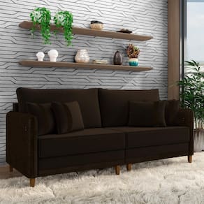 Sofá Living Montecarlo 3 Lugares Bipartido 232cm Pés Em Madeira Veludo-pu Marrom G33 Gran Belo