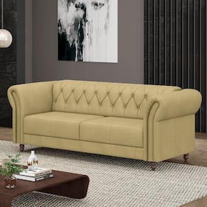 Sofá Living Stanford Chesterfield 2 Lugares 180cm Pés De Madeira Couro Bege G58 Gran Belo