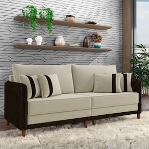 Sofá Living Montecarlo 2 Lugares Bipartido 192cm Pés Em Madeira Veludo-pu Bege-marrom G33 Gran Belo