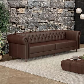 Sofá Living Stanford Chesterfield 3 Lugares 240cm Pés De Madeira Couro Marrom Brilho G58 Gran Belo