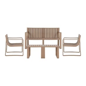 Conjunto 5 Peças área Externa Bahamas 2 Poltronas 2 Mesas De Centro 1 Sofá 120cm Em Fibra Natural Café G56 Gran Belo