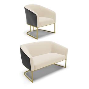 Namoradeira E Poltrona Industrial Dourado Stella Pto-linho Bege D03 - D`rossi
