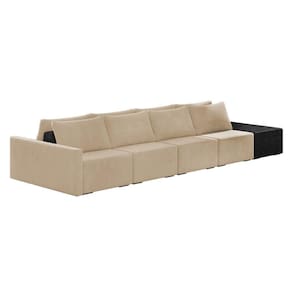 Sofá Ilha 4 Lugares Living 392cm Modulado Lary Veludo Pu Pto K01 Cor Vermelho