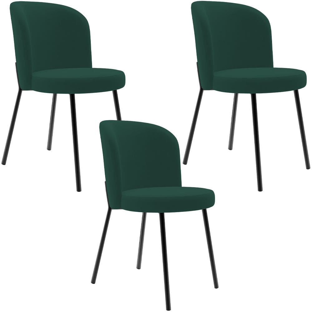 Kit 3 Cadeiras Sala de Jantar Estofada Gavi L02 Suede Verde Musgo - Lyam Decor