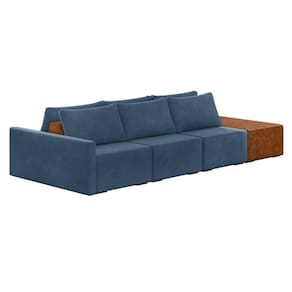 Sofá Ilha 3 Lugares Living 312cm Modulado Lary Veludo Azul Marinho K01 - D`rossi