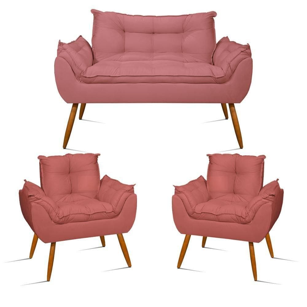Kit Namoradeira Opala Sala Quarto e 02 Poltronas Balaqui Decor Rosa