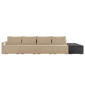 Sofá Ilha 4 Lugares Living 432cm Modulado Lary Veludo Pu Pto K01 Cor Bege