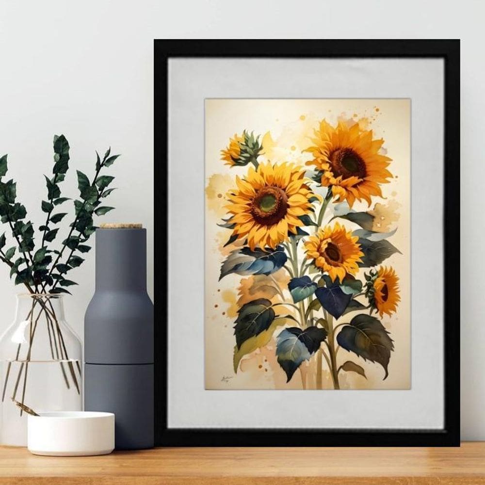 Quadro Girassóis Aquarela 60X48Cm