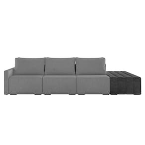 Sofá Ilha 3 Lugares Living 402cm Modulado Lary Linho Pu Pto K01 Cor Grafite