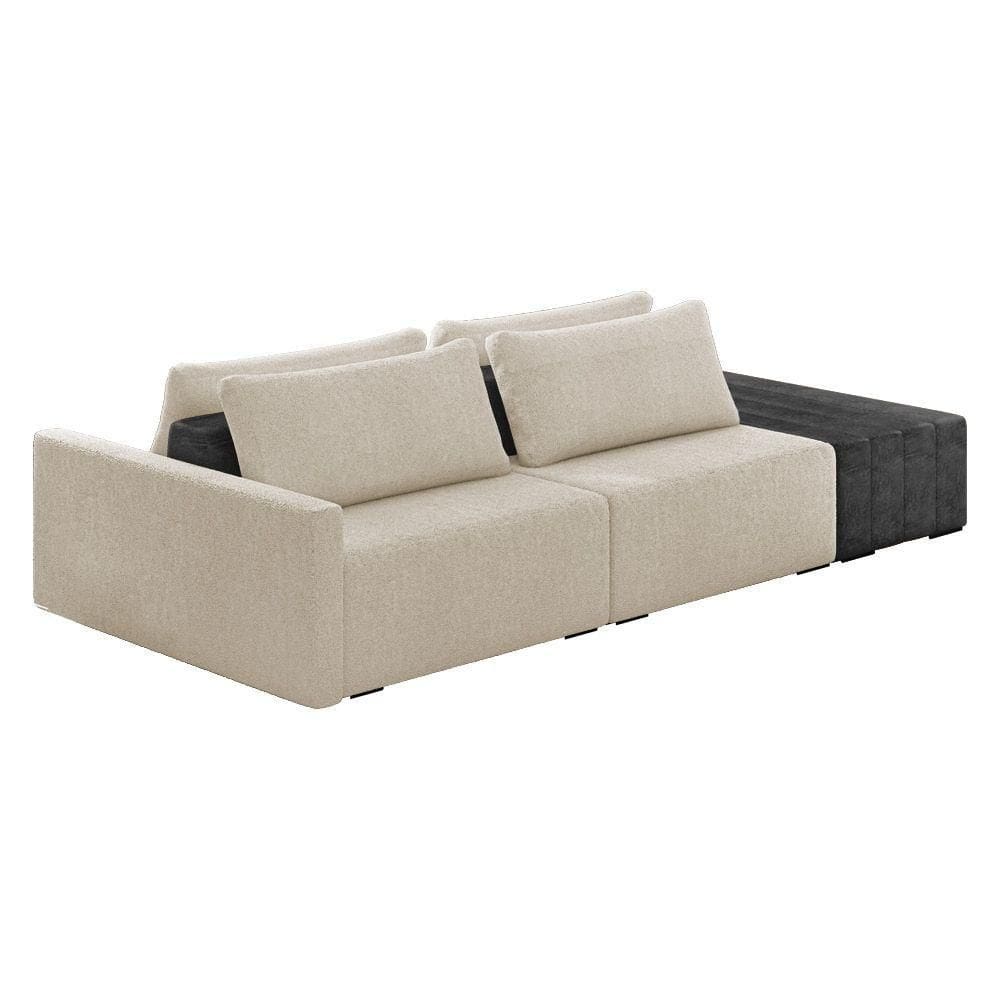 Sofá Ilha 2 Lugares Living 292cm Modulado Lary Bouclê Bege Pu Pto K01 - D`rossi