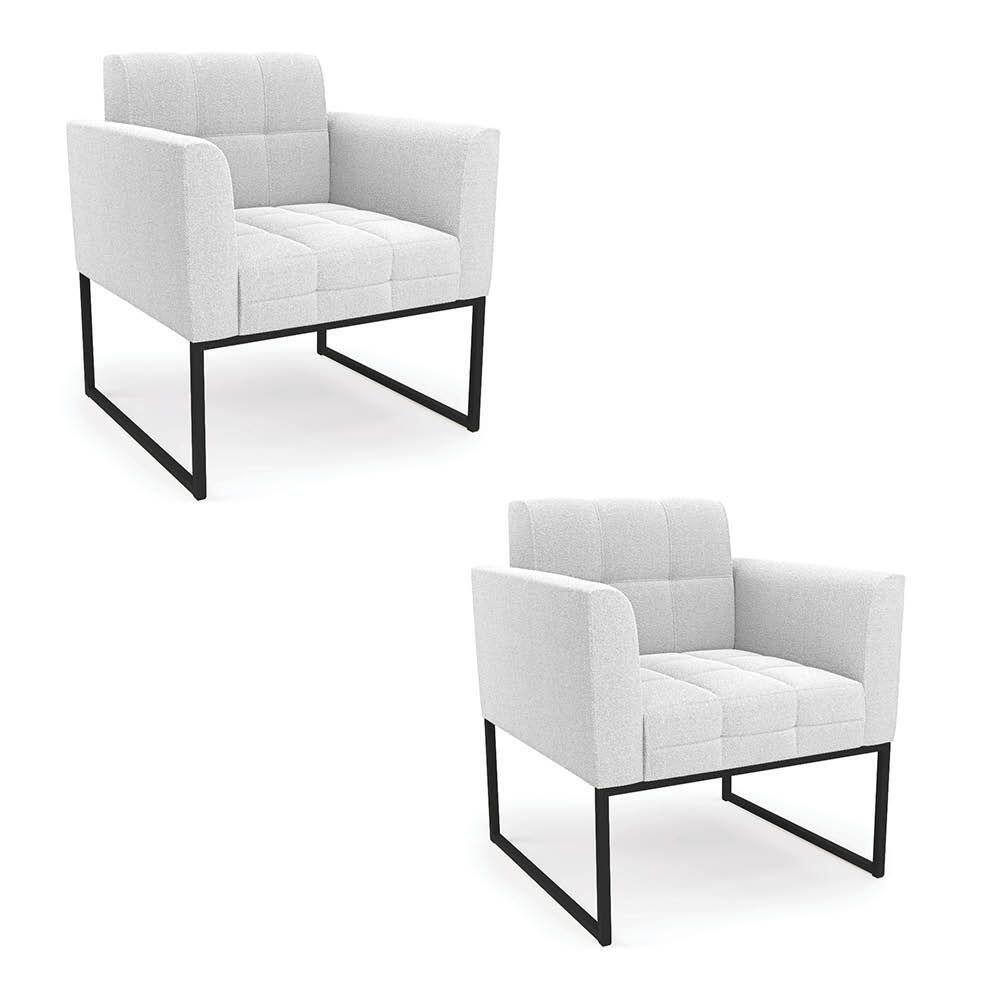 Poltrona Decorativa Industrial Preto Kit 2 Elisa Bouclê Off White D03 - D`rossi