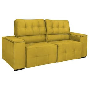 Sofá Cama Retrátil Sala Vicenza Vicenza 210cm Suede Cor Amarelo
