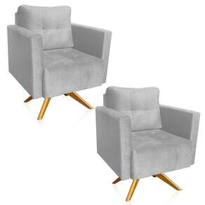 Kit 2 Poltronas Giratória Livia Suede Base De Madeira Ma30 - D`rossi Cor Cinza