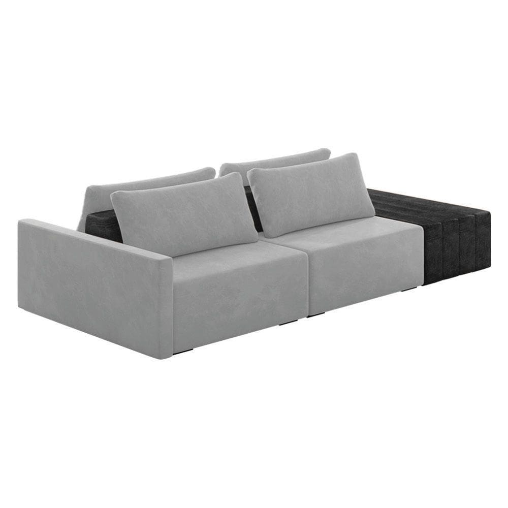 Sofá Ilha 2 Lugares Living 232cm Modulado Lary Veludo Cinza-pu Pto K01 - D`rossi