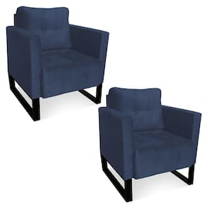 Kit 2 Poltronas Livia Suede Azul Marinho Base Industrial Preto - D`rossi