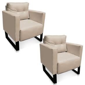 Kit 2 Poltronas Livia Suede Bege Base Industrial Preto - D`rossi