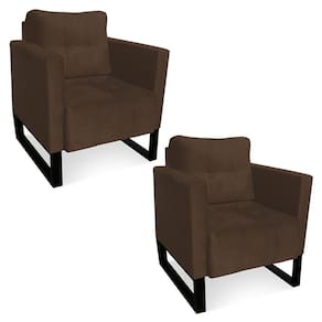 Kit 2 Poltronas Livia Suede Marrom Base Industrial Preto - D`rossi
