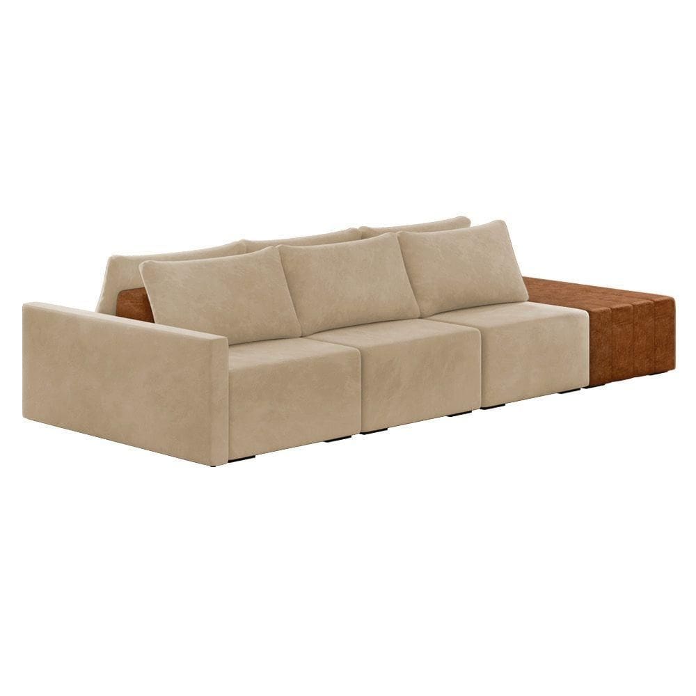 Sofá Ilha 3 Lugares Living 342cm Modulado Lary Veludo Bege K01 - D`rossi