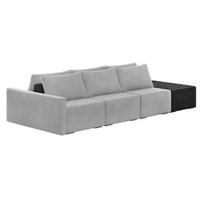 Sofá Ilha 3 Lugares Living 312cm Modulado Lary Veludo Pu Pto K01 Cor Cinza