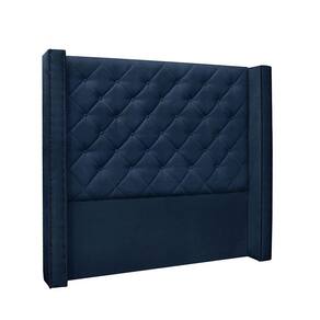 Cabeceira Cama Box King 195cm e Recamier Vicenza Suede S04 Cor Azul Marinho
