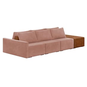 Sofá Ilha 3 Lugares Living 372cm Modulado Lary Veludo K01 Cor Rose