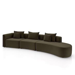 Sofá Curvo Decorativo Kimiko 437cm 5 Lugares Sala De Estar Com Chaise Veludo Marrom G52 - Gran Belo