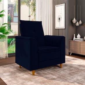 Poltrona Da Mamãe Sala De Estar Gracy Com Pés Palito Veludo Azul Marinho G85 - Gran Belo