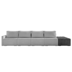 Sofá Ilha 4 Lugares Living 392cm Modulado Lary Bouclê Pu Pto K01 Cor Cinza