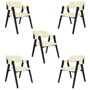 Kit 5 Cadeiras Sala De Jantar E Jogos Carteados Madeira Maciça Poker Pu Offwhite-preto G42 - Gran Belo