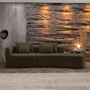 Sofá Curvo Decorativo Kimiko 317cm 3 Lugares Sala De Estar Com Chaise Veludo Marrom G52 - Gran Belo