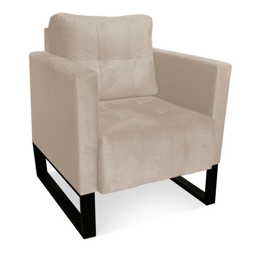 Poltrona Livia Suede Bege Base Industrial Preto - D`rossi
