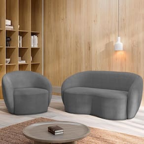 Conjunto 1 Sofá Living 160cm E 1 Poltrona íbis Encosto Fixo Bouclê Grafite G33 - Gran Belo