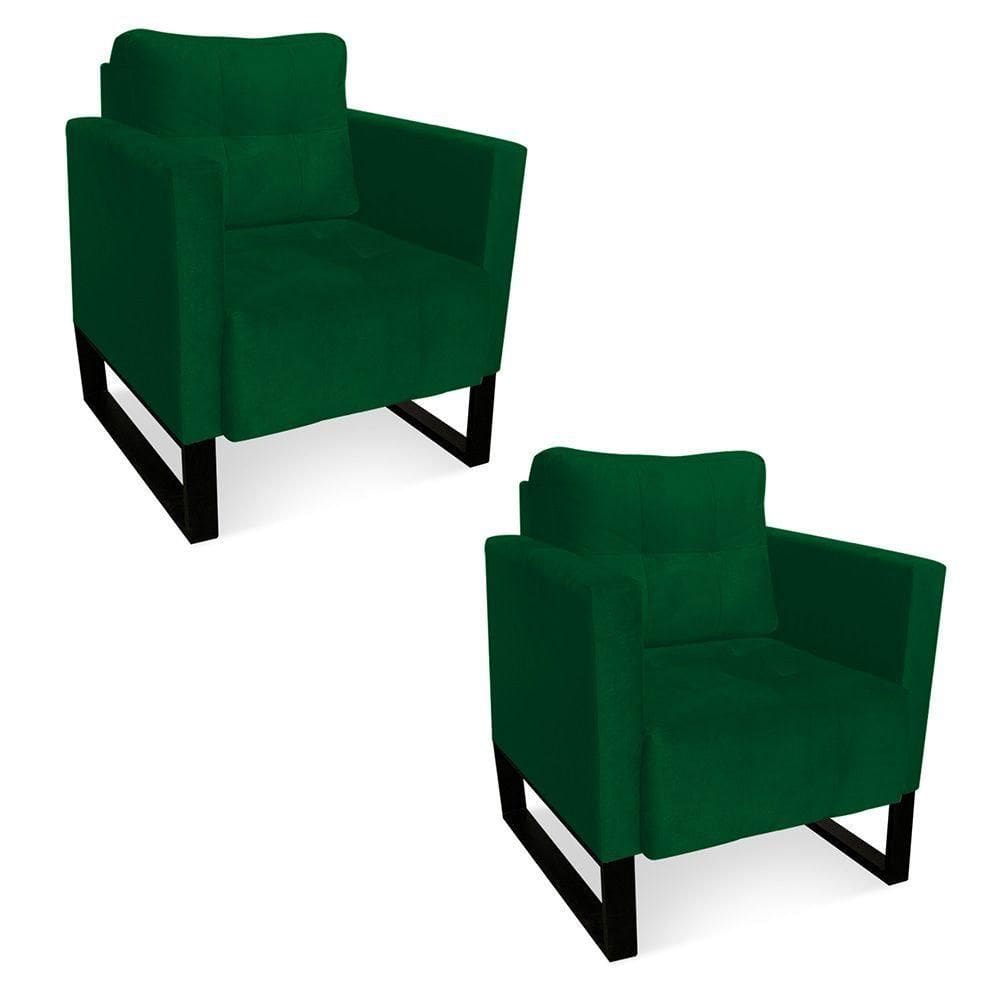 Kit 2 Poltronas Livia Suede Verde Base Industrial Preto - D`rossi