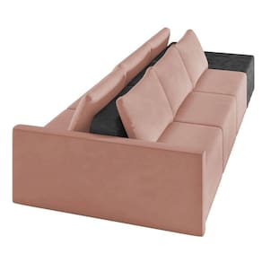 Sofá Ilha 3 Lugares Living 402cm Modulado Lary Veludo Pu Pto K01 Cor Rose
