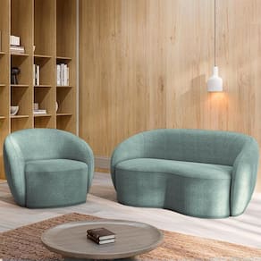 Conjunto 1 Sofá Living 160cm E 1 Poltrona íbis Encosto Fixo Bouclê Azul G33 - Gran Belo