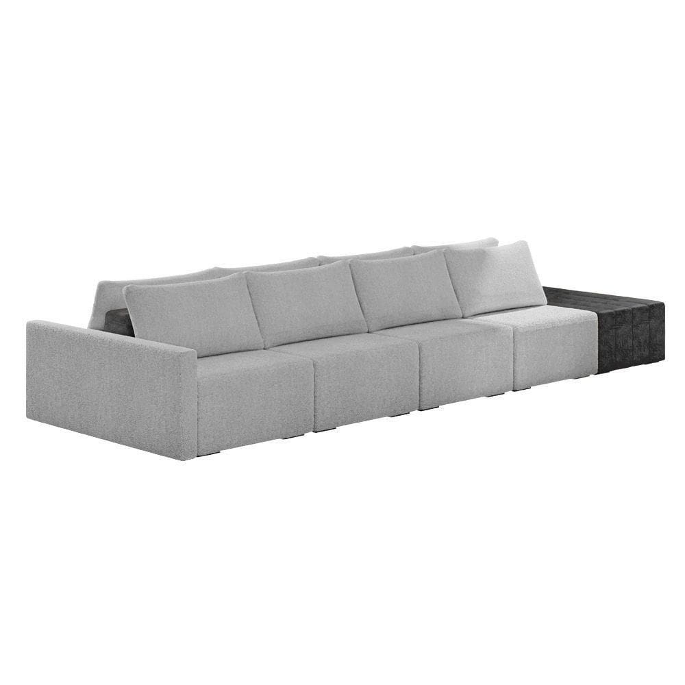 Sofá Ilha 4 Lugares Living 512cm Modulado Lary Bouclê Pu Pto K01 Cor Cinza Claro