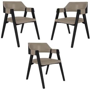 Kit 3 Cadeiras Sala De Jantar E Jogos Carteados Madeira Maciça Poker Pu Nude-preto G42 - Gran Belo