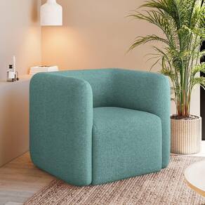 Poltrona Decorativa Sala De Estar Trinidad Base Fixa Bouclê Azul Turquesa G33 - Gran Belo