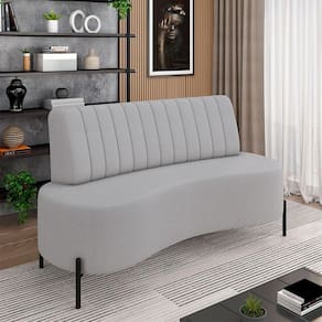 Sofá Living Decorativo 2 Lugares 1,60m Katara Pés De Ferro Linho Rústico Cinza G33 - Gran Belo