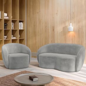 Conjunto 1 Sofá Living 180cm E 1 Poltrona íbis Encosto Fixo Veludo Cinza G33 - Gran Belo