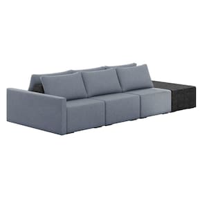 Sofá Ilha 3 Lugares Living 342cm Modulado Lary Linho Azul Pu Pto K01 - D`rossi