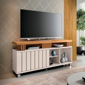 Bancada Decorativa Grohl 1.3 Porta Deslizante Tv Até 50 Pol Off White-cinamomo G26 - Gran Belo