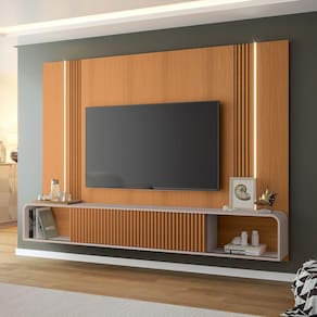 Home Suspenso Decorativo Rennes Mdf-mdp C-led Para Tv Até 85 Polegadas Cinamomo-off White G26 - Gran Belo