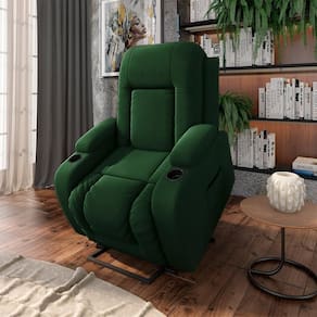 Poltrona Do Papai Reclinável Crihs Elétrica Lift Elevação Veludo Verde Esmeralda G23 - Gran Belo