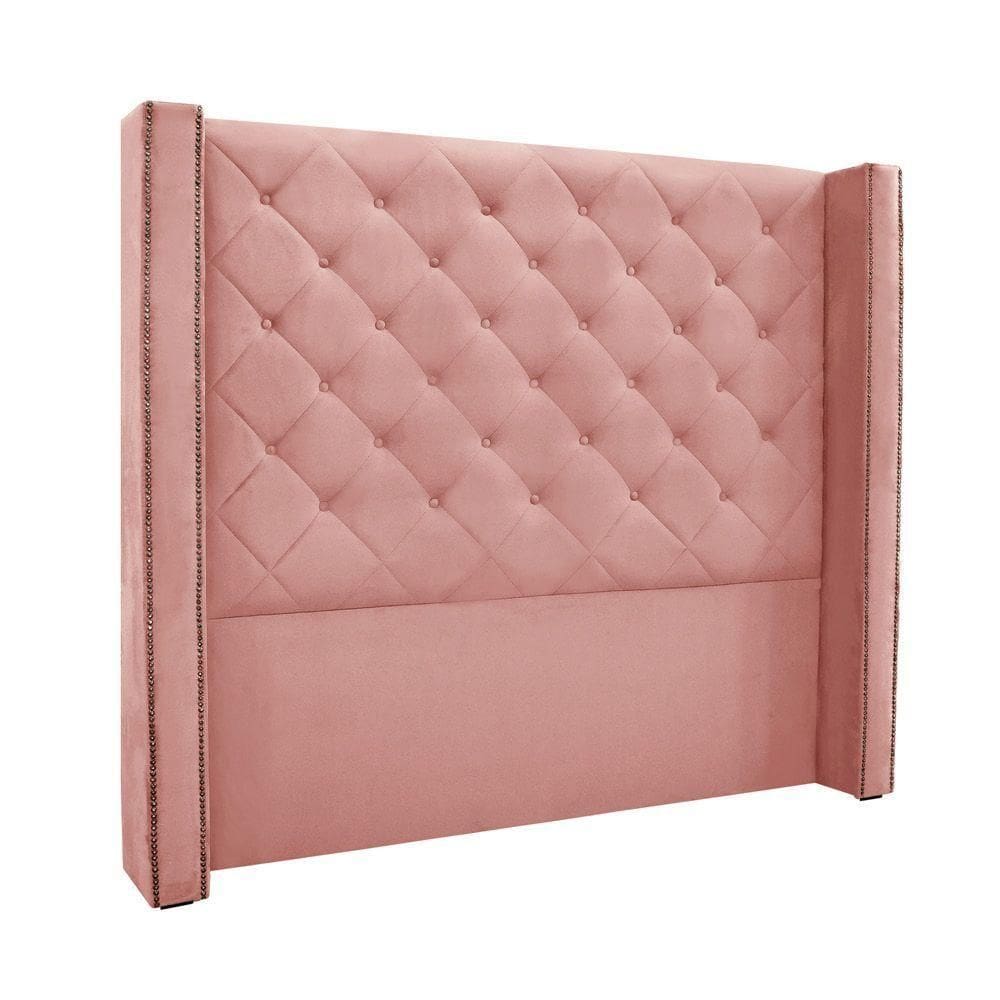 Cabeceira Cama Box King 195cm e Recamier Vicenza Veludo S04 Cor Rosa