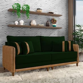 Sofá Living Montecarlo 2 Lugares Bipartido 212cm Pés Em Madeira Veludo-pu Verde-caramelo G33 Gran Belo